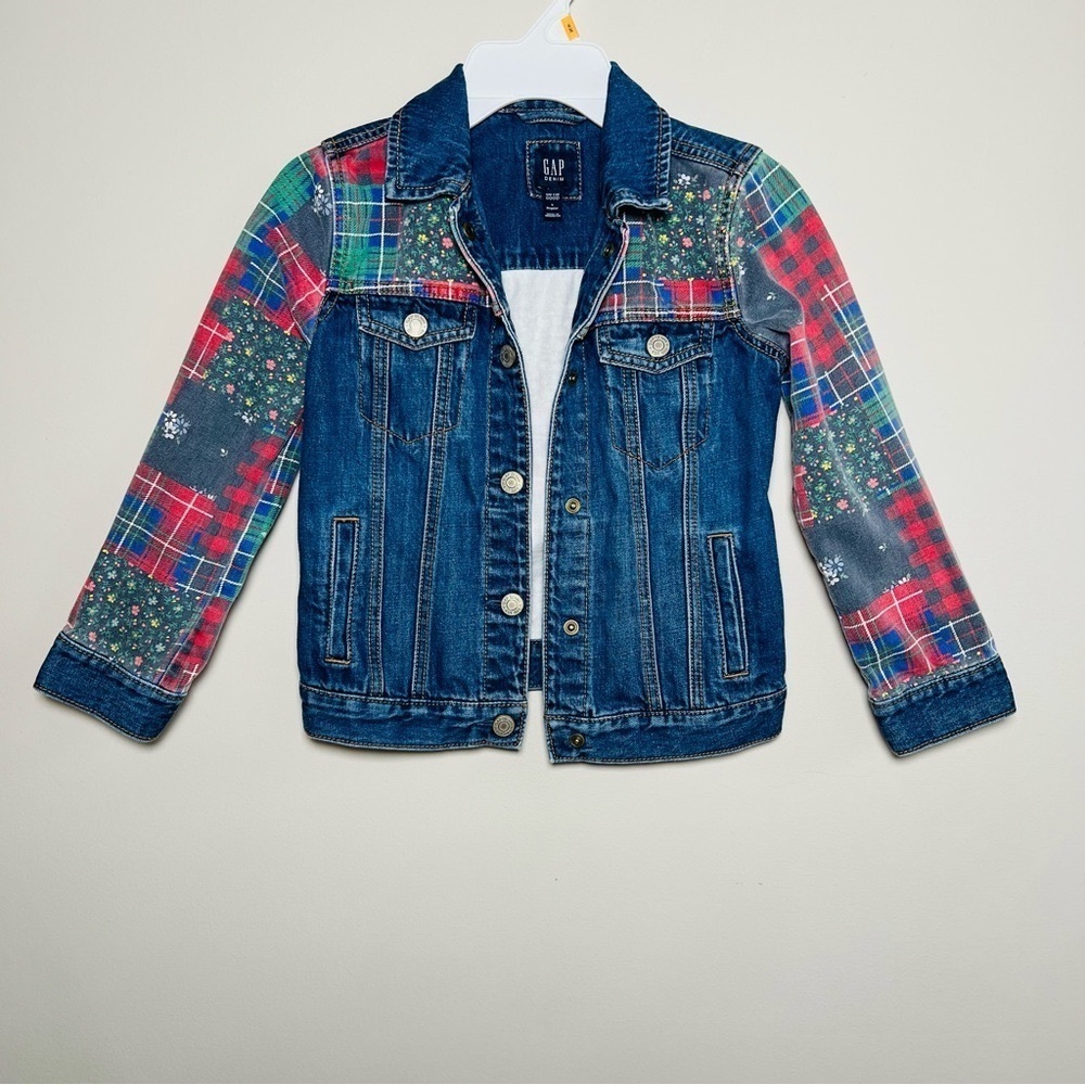 Gap Kids Plaid Floral Jean Jacket Girl Gap for Good - Picture 3 of 5